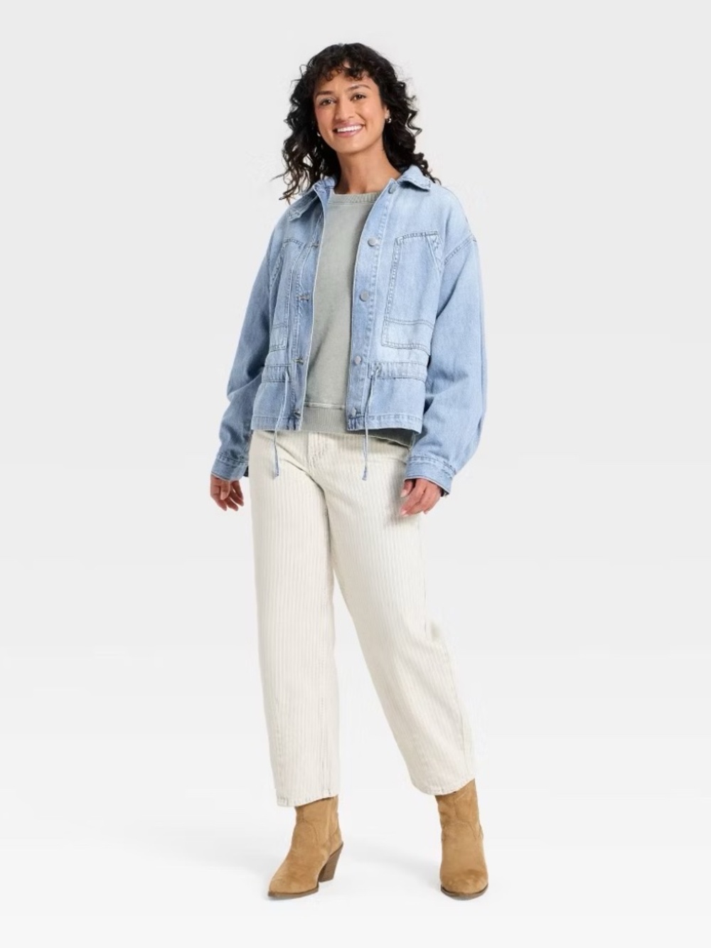 Women Cinched Denim Jacket - Universal thread